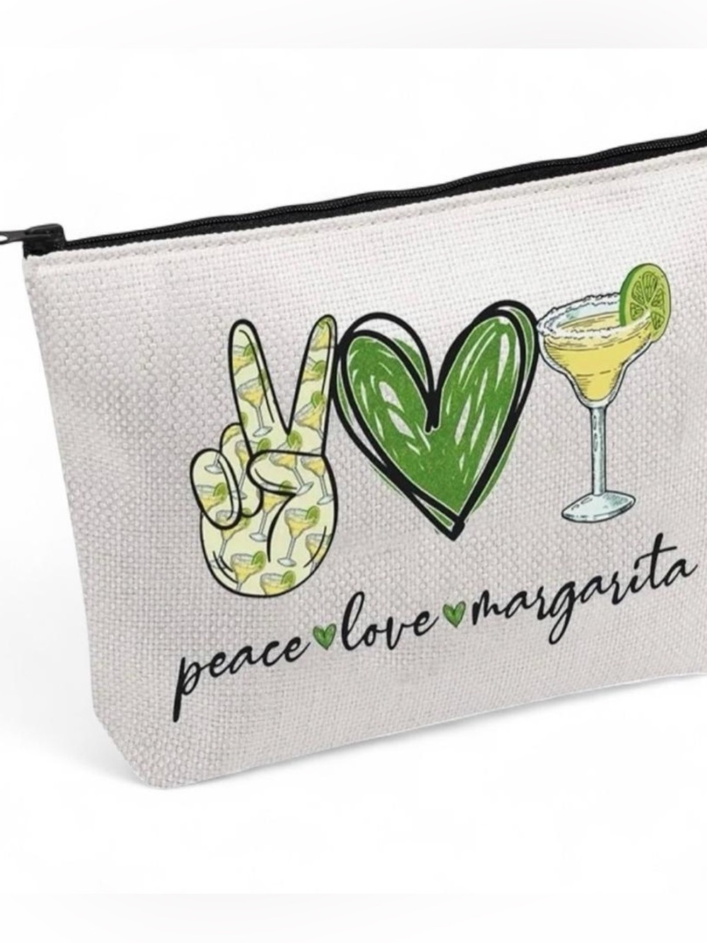 NWOT Peace Love Margaritas Canvas Pouch